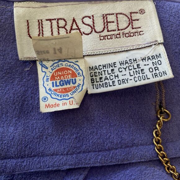 Vtg Ultrasuede Cropped Jacket Sz 14 ( S / M ) Purple Blazer Vegan Suede Washable - Picture 12 of 14